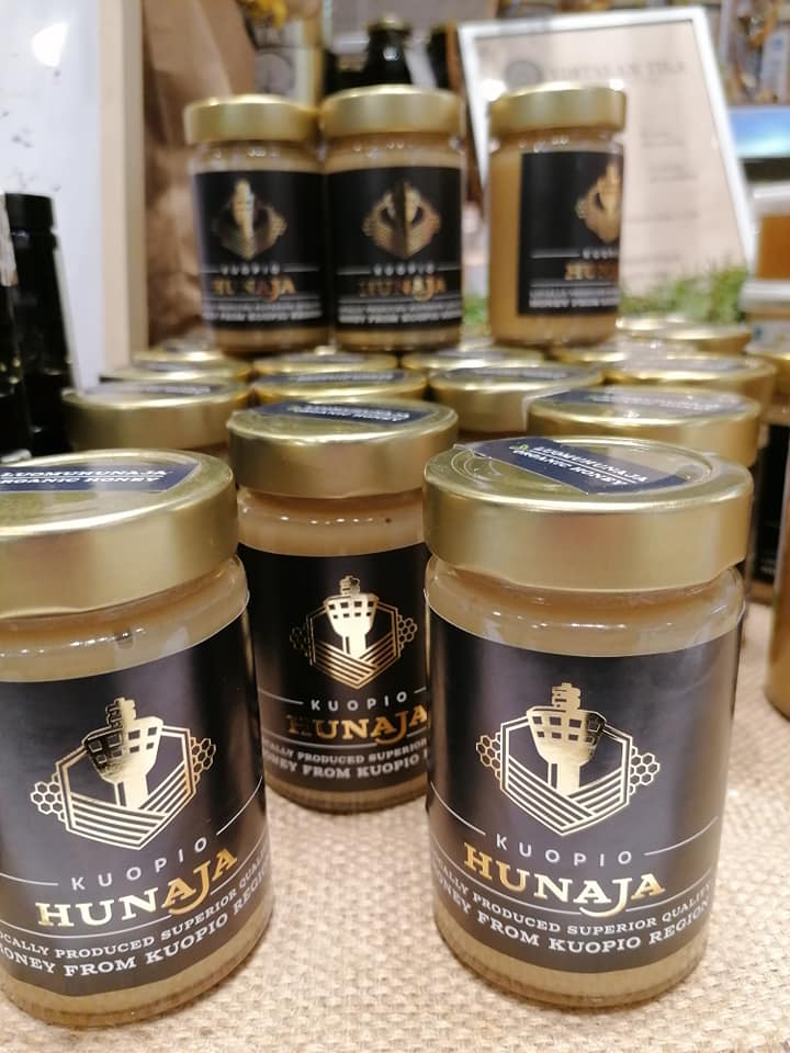 Glass jars of award-winning Kuopio honey.