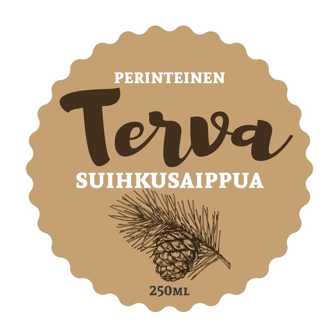 Perinteisen terva-suihkusaippuan tarra.